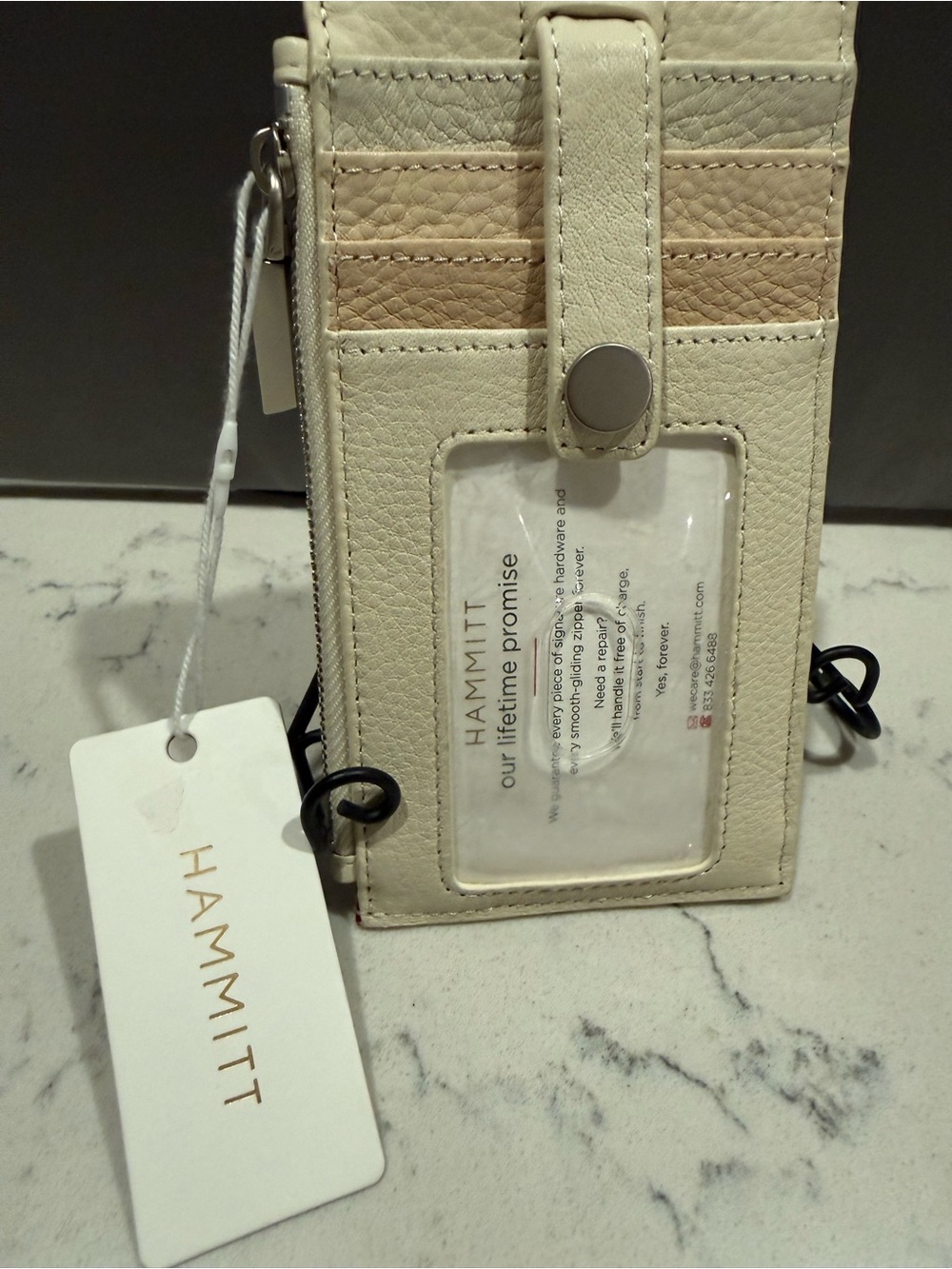 Hammitt Cream Leather Cardholder Crossbody with ID Window
